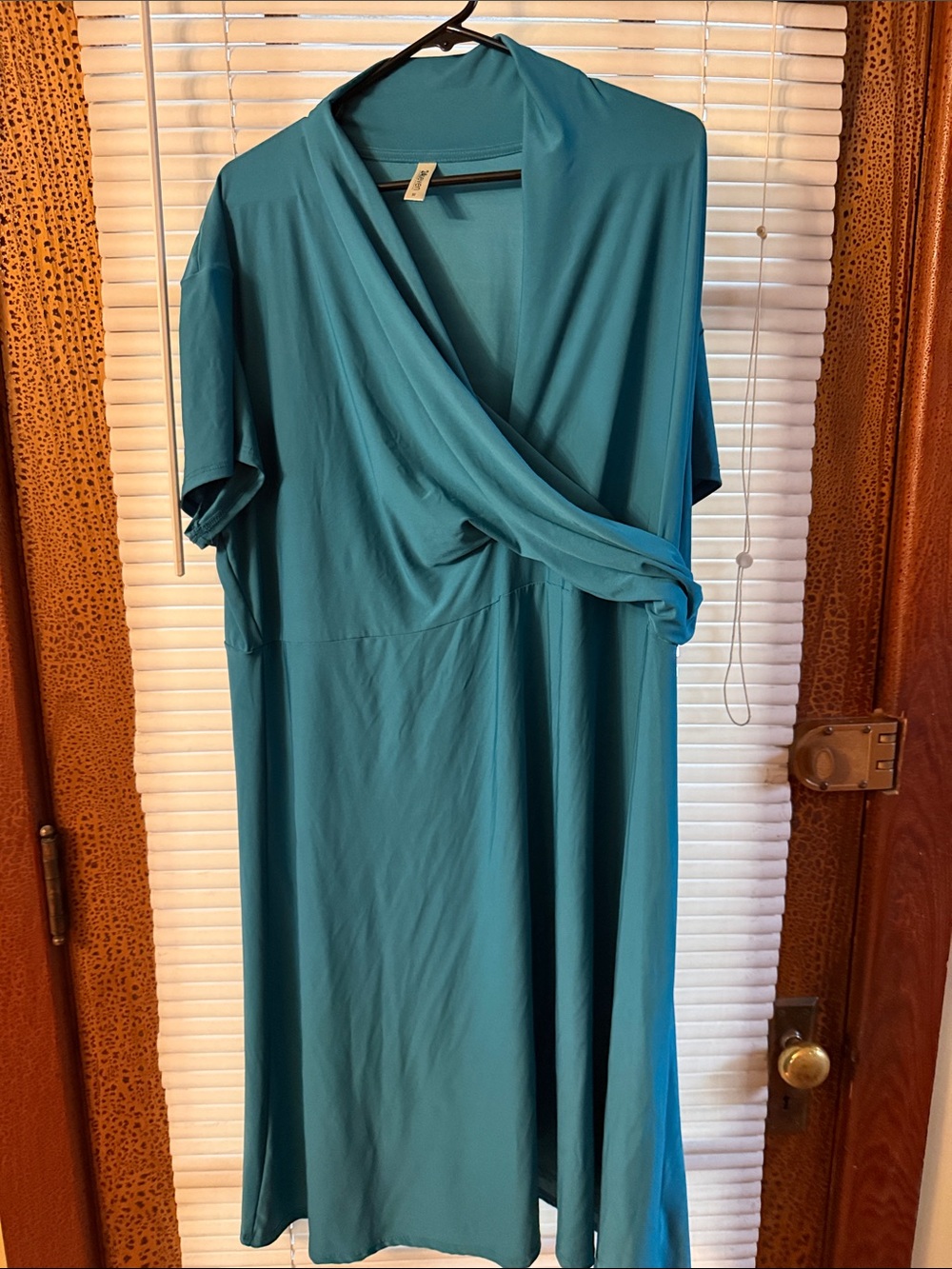 24/7 Comfort Apparel Teal Wrap-Style Midi Dress